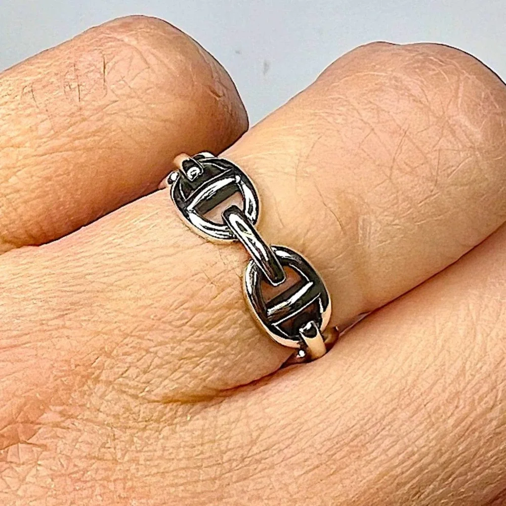Sterling Silver Mariner Pig Nose Coffee Bean Bangle Cuff Bracelet Matching Ring - Picture 5 of 11